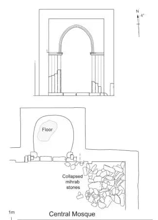 Ruins of Songo Mnara: Songo Mnara Central Mosque, drawing 1