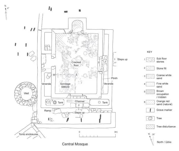 Ruins of Songo Mnara: Songo Mnara Central Mosque, drawing 2