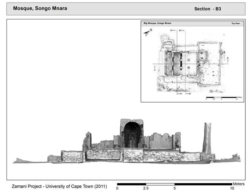 Ruins of Songo Mnara: Songo Mnara Northeast Mosque, drawing 3